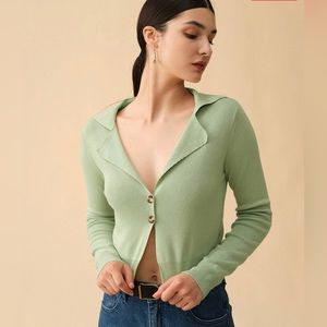 NWT RIHOAS Ribbed Lapel Cardigan Sz S